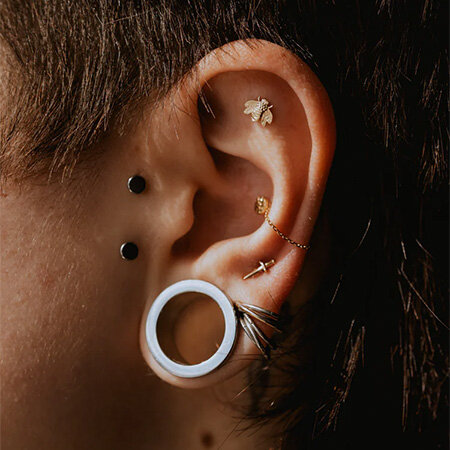 Woman's ear with ear piercings